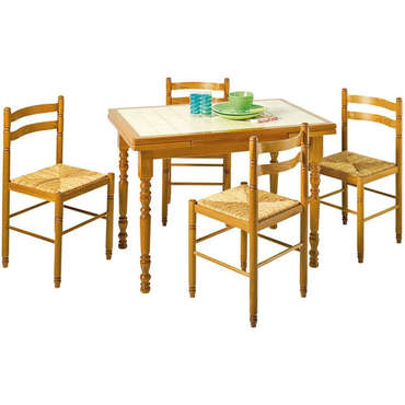 Table rectangulaire en htre et cramique LILLE coloris beige et naturel pour 299