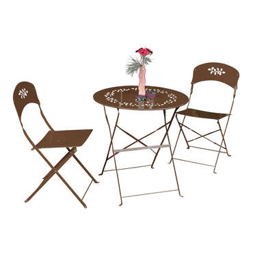Table + 2 chaises set jardin coloris rouille pour 100