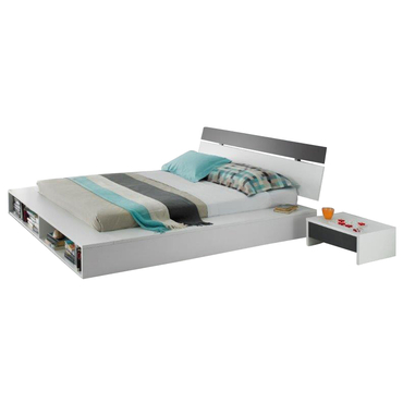 Lit 140 cm avec tte de lit + espace de rangement au pied du lit WEST coloris blanc pour 384