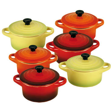 Lot de 6 mini cocottes rondes en cramique 8 cm coloris vert, orange,rouge pour 20